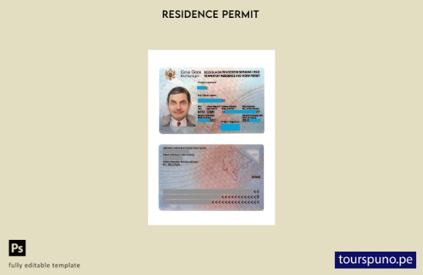 Plantilla de tarjeta de residencia de Montenegro lista para imprimir